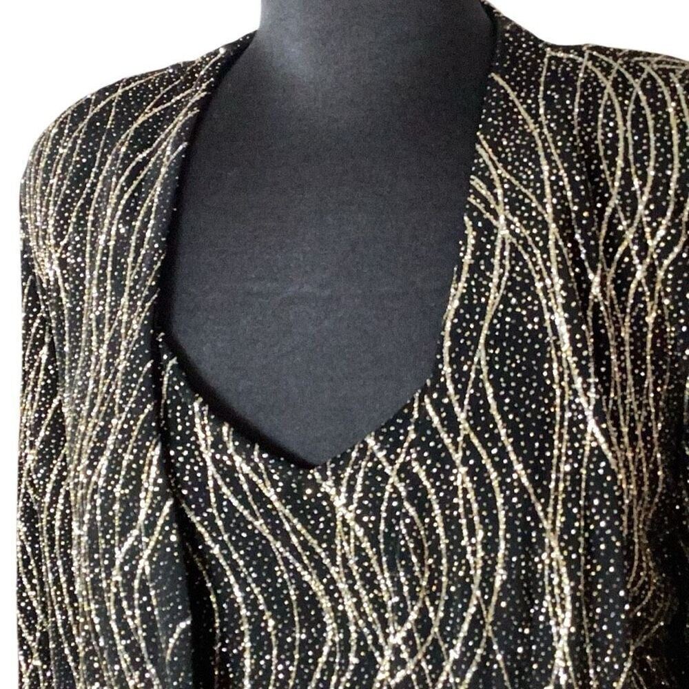Vintage Ronni Nicole Evenings Sz L Black & Gold Metallic 2-Piece Jacket & Shell - Picture 3 of 8
